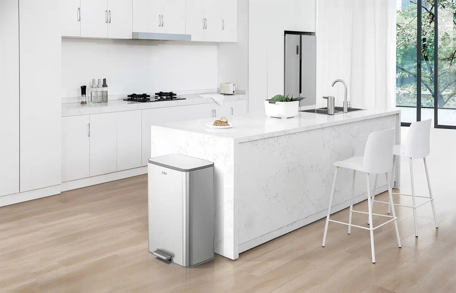 ايكو سلة مهملات ستانلس 30 لتر مربعة بدال