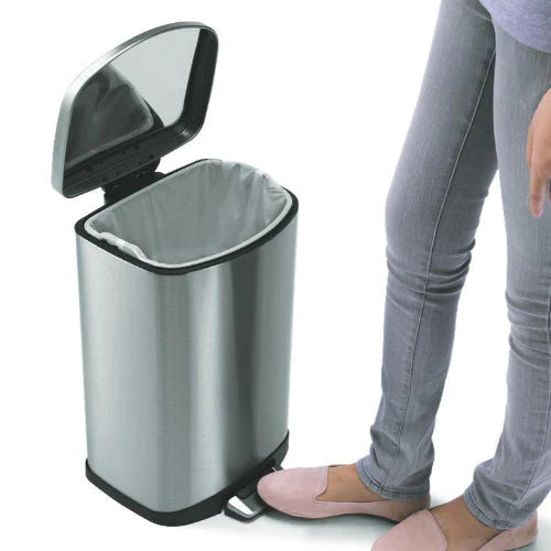 ايكو سلة مهملات استانلس مستطيلة بدال 12 لتر هيدروليك وضد البصمة موديل EK 9366