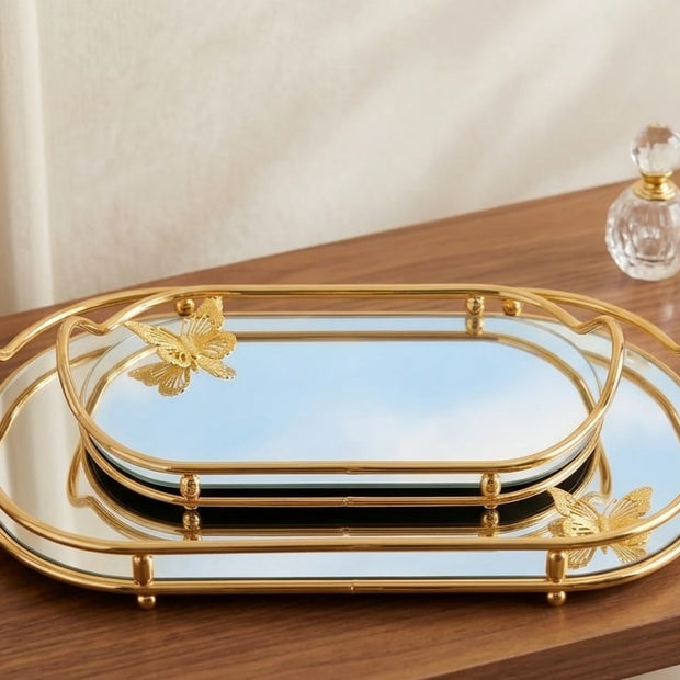Set of 2 Oval Mirror Trays with Handles, Arshia Model