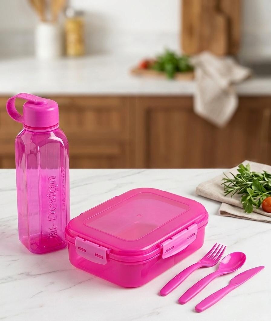 ام ديزاين طقم لانش بوكس 1.6لتر + زجاجة 650مل - M Design 2.1Lunch Set طقم طعام 3ق