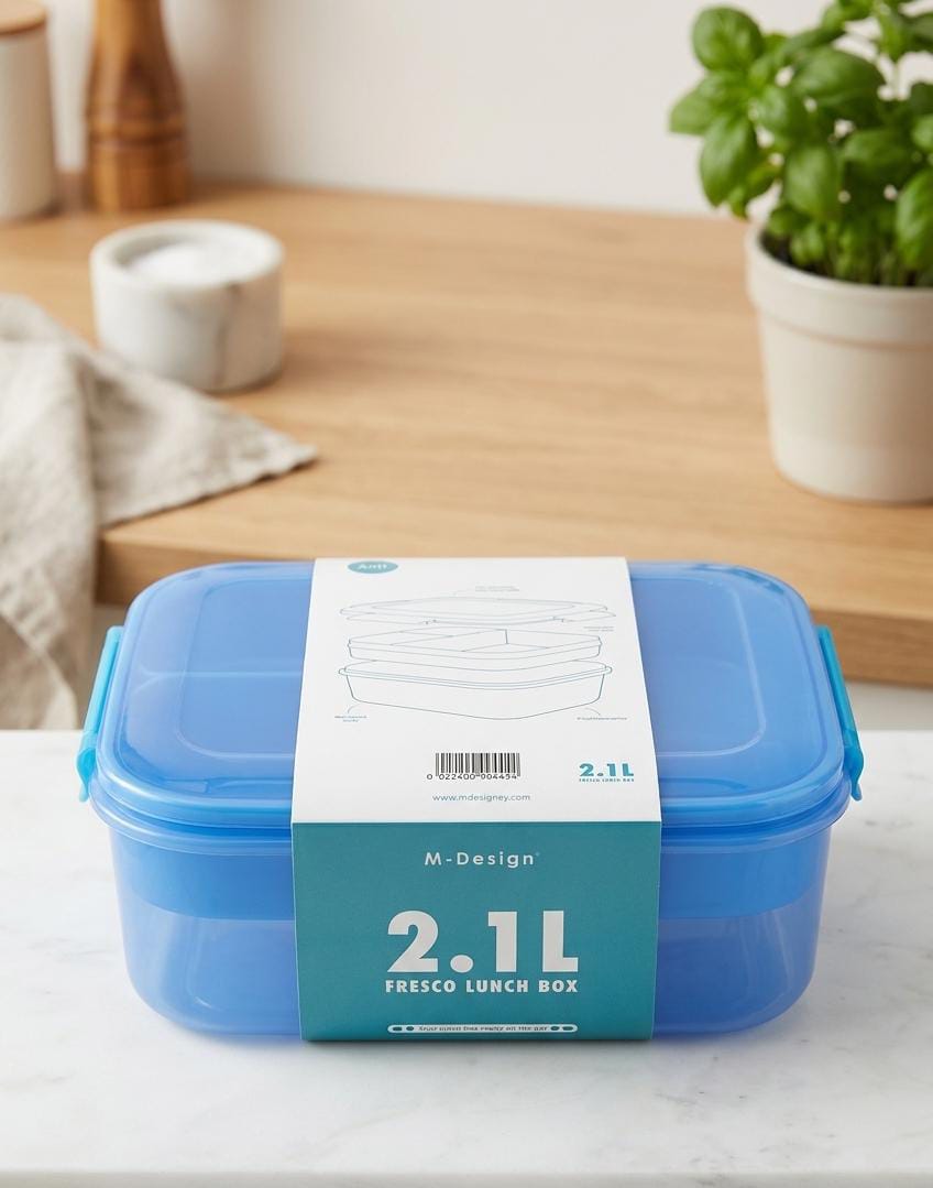 ام ديزاين  عرض لانش بوكس 2.1 لتر ازرق شفاف - M Design Lunch Box 2.1 L
