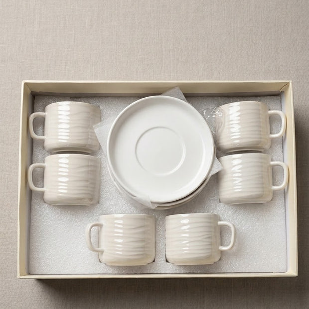 6-Piece Coffee Cup and Saucer Set, Cherry Hand, Laser Cut
