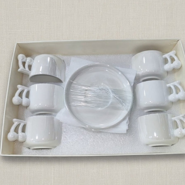6-Piece Coffee Cup and Saucer Set, Cherry Handle, Laser Cut