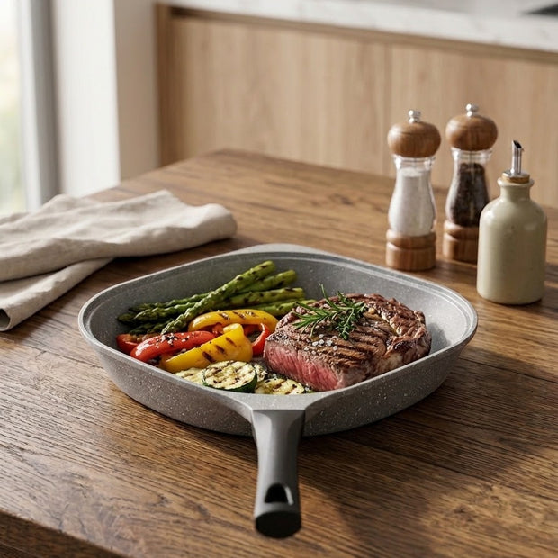 Homy Plus Die-Cast Grill, 28cm Square, Grey