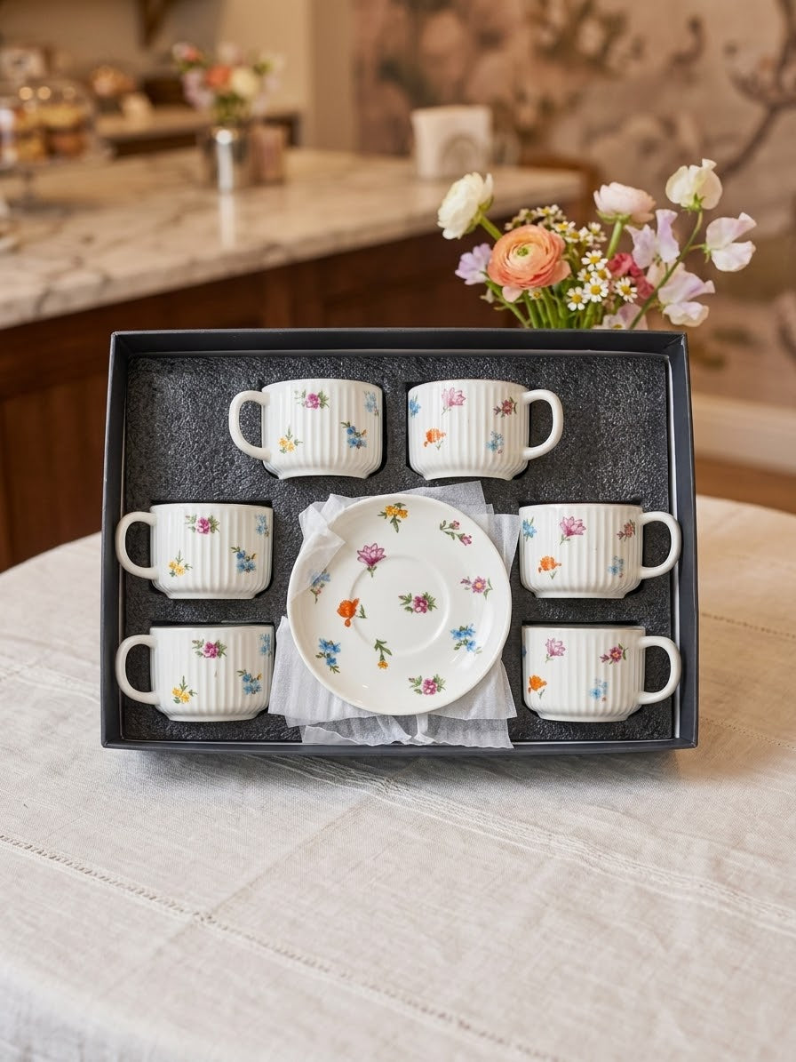 12-Piece Porcelain Florentine Coffee Set with Gold Rim