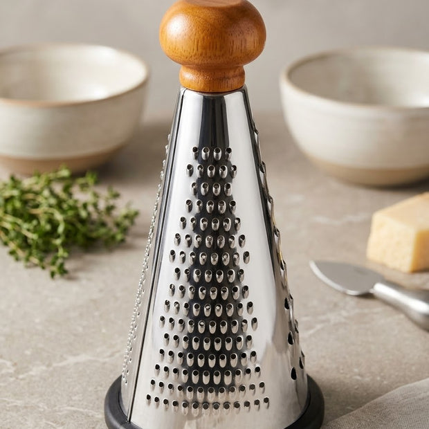 Wooden-Handled Stainless Steel Three-Sided Grater