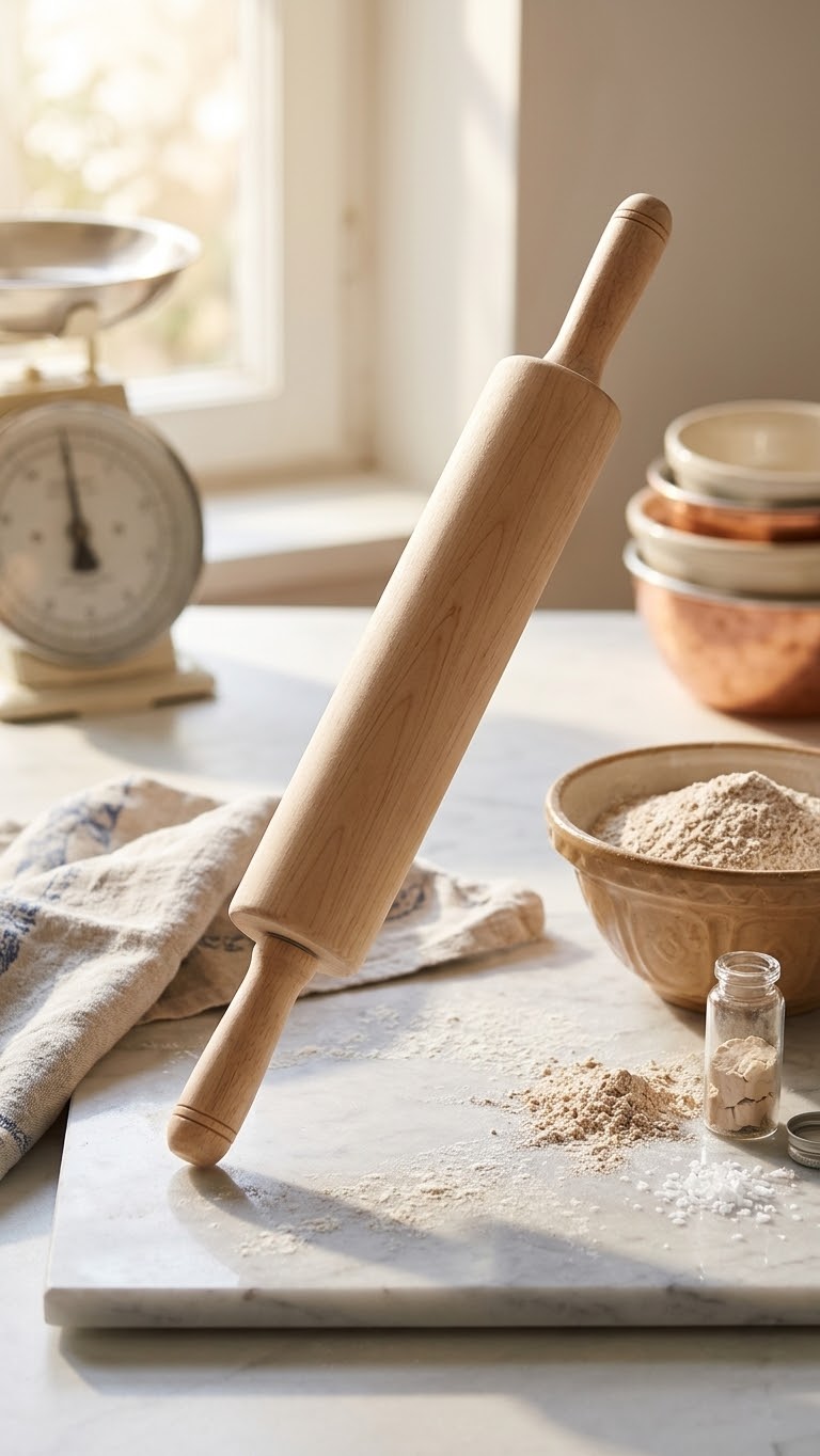 Wooden rolling pin for flattening dough