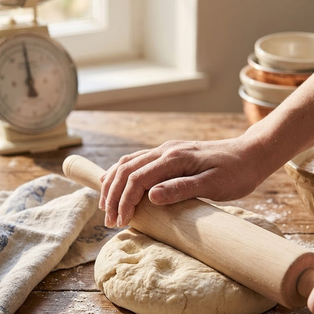 Wooden rolling pin for flattening dough
