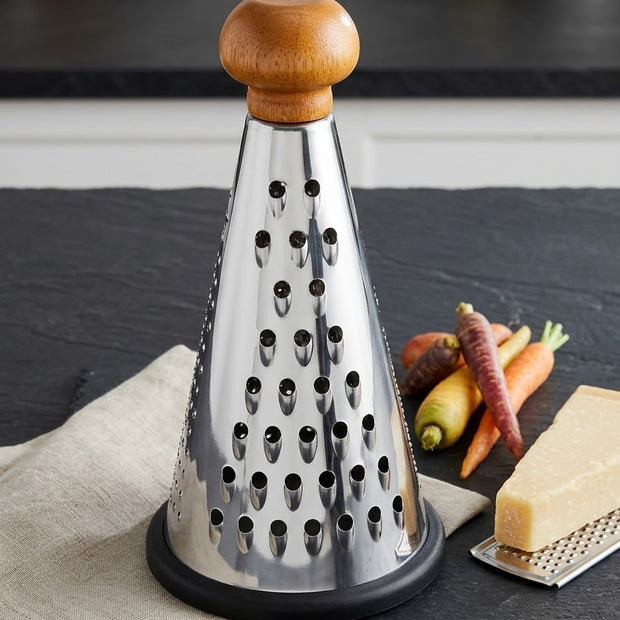 Wooden-Handled Stainless Steel Three-Sided Grater