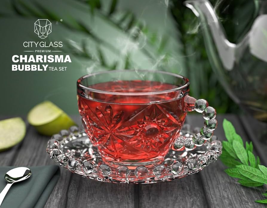 City Glass Charisma Mug Set with Saucer, 6 Pieces