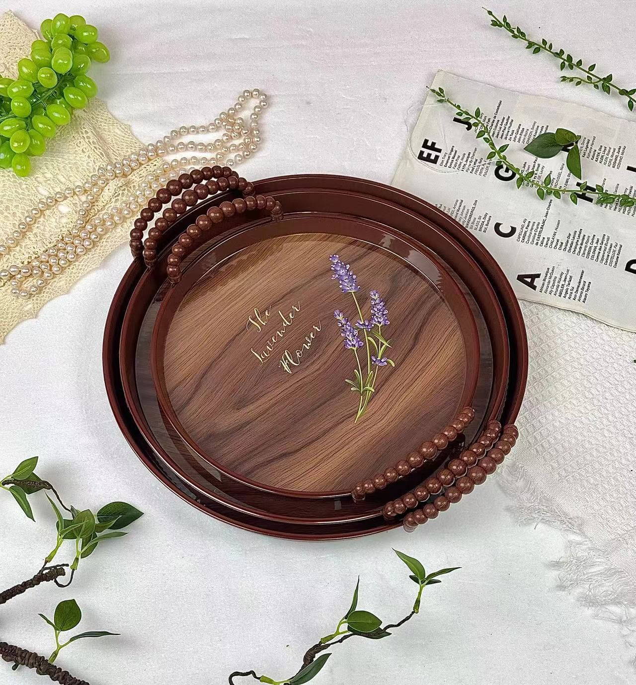 طقم صنية مستديرة أشكال خشبى يد بابلز 3ق موديل SH-48