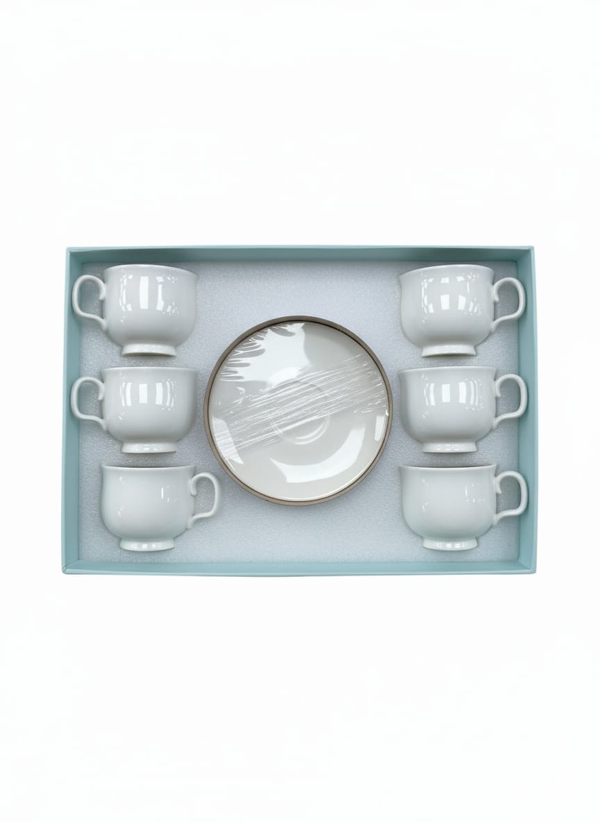 طقم فنجان قهوة بالطبق ابيض 6ق