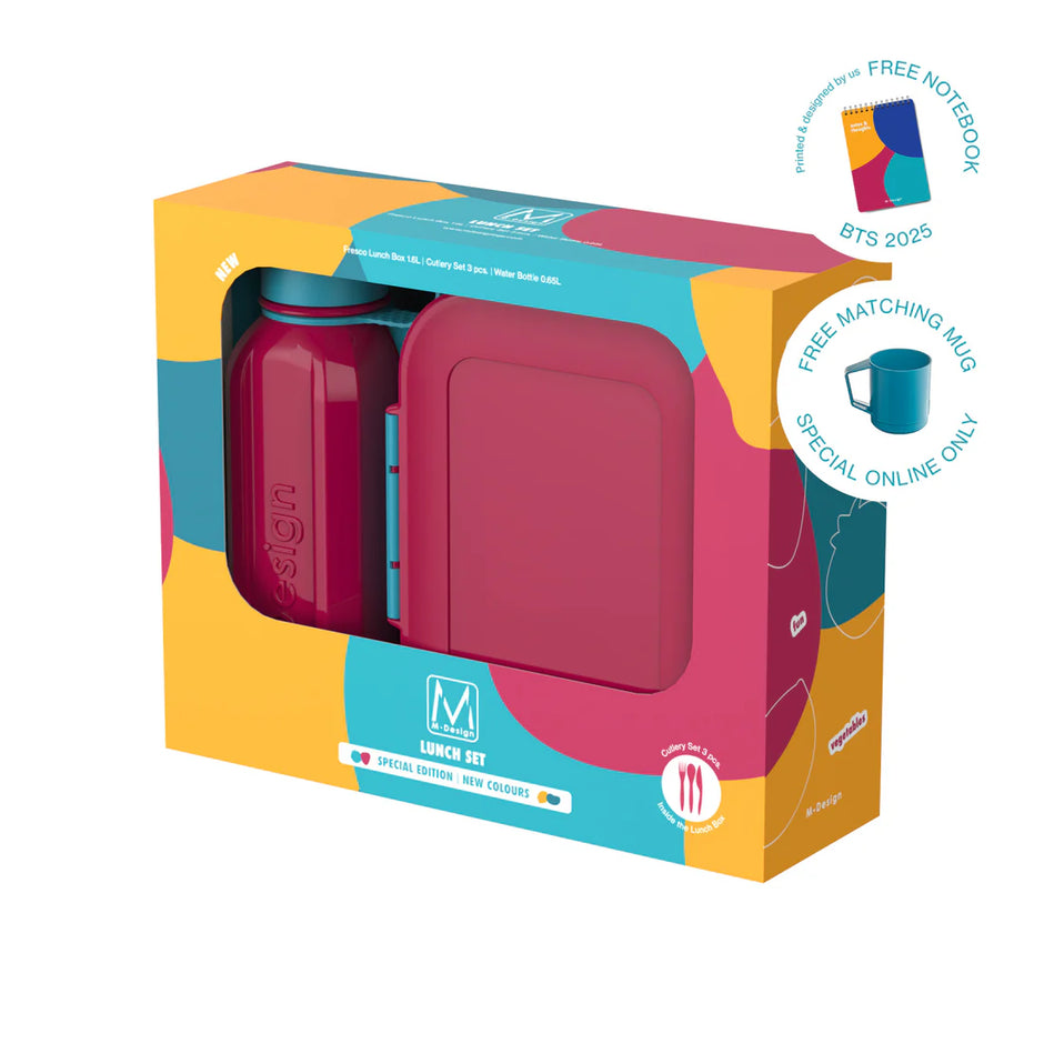 ام ديزاين طقم لانش بوكس 1.6 لتر+ زجاجة 650مل- M Design 1.6 Lunch Set + Free Matching Mug