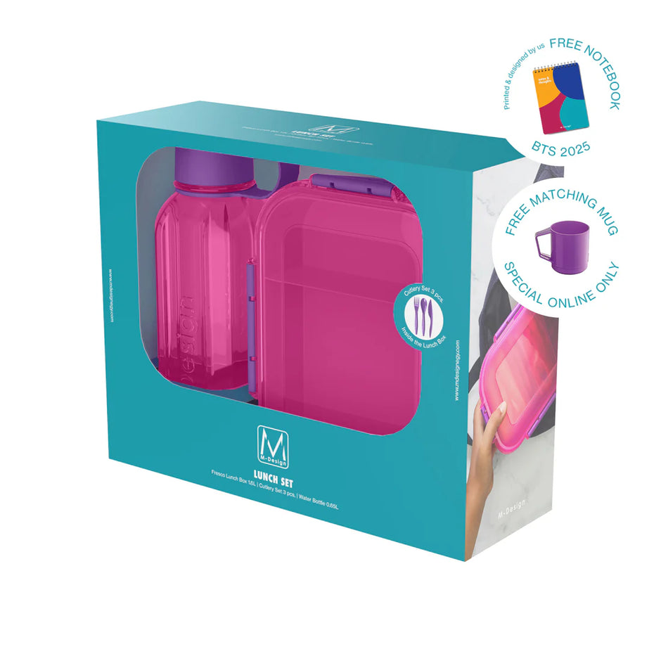 ام ديزاين طقم لانش بوكس 1.6 لتر+ زجاجة 650مل- M Design 1.6 Lunch Set + Free Matching Mug