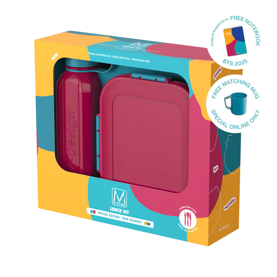 ام ديزاين طقم لانش بوكس 2.1 لتر+ زجاجة 800مل- M Design 2.1 L Lunch Set + Free Matching Mug.