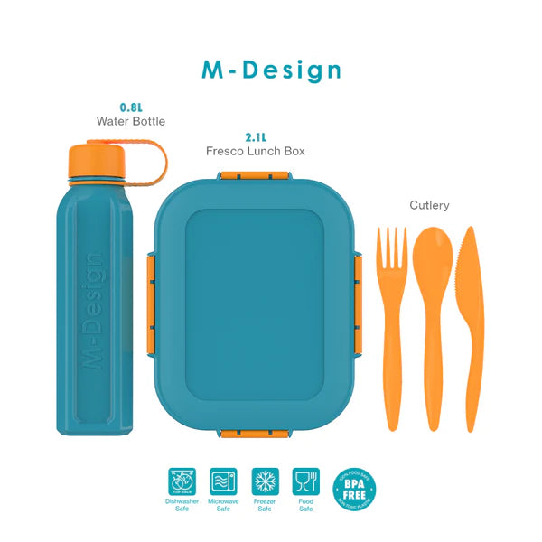 ام ديزاين طقم لانش بوكس 2.1 لتر+ زجاجة 800مل- M Design 2.1 L Lunch Set + Free Matching Mug.