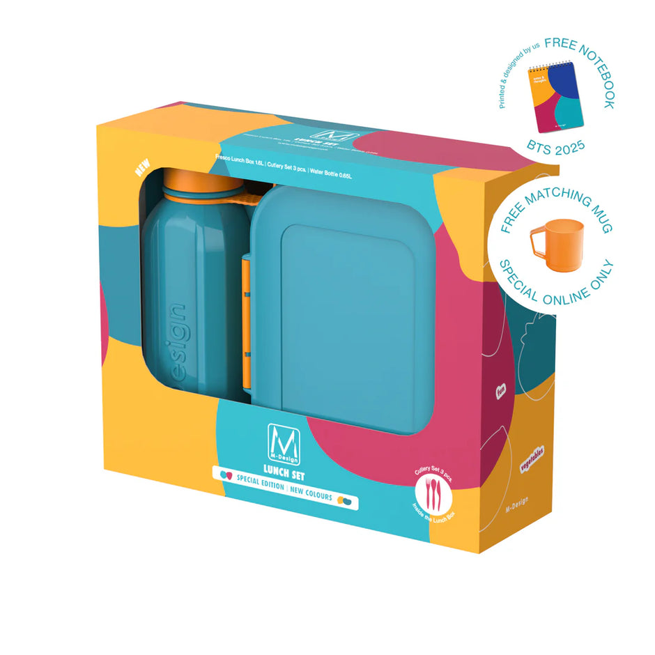 ام ديزاين طقم لانش بوكس 1.6 لتر+ زجاجة 650مل- M Design 1.6 Lunch Set + Free Matching Mug